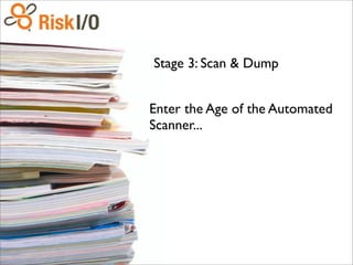 Stage 3: Scan & Dump
Enter the Age of the Automated
Scanner...
 