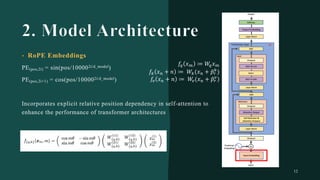 12
• RoPE Embeddings
𝑓! 𝑥" ≔ 𝑊
!𝑥"
𝑓# 𝑥$ + 𝑛 ≔ 𝑊#(𝑥$ + (
𝑝%
#
)
𝑓& 𝑥$ + 𝑛 ≔ 𝑊
&(𝑥$ + (
𝑝%
&
)
 