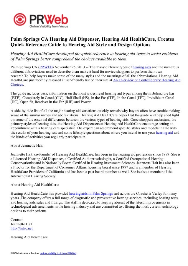 Palm Springs CA Hearing Aid Dispenser, Hearing Aid HealthCare, Creates