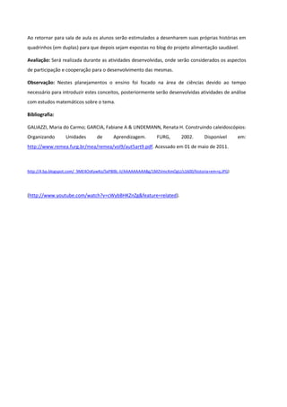 Alimentaçao plano de aula com o uso das TIC'S