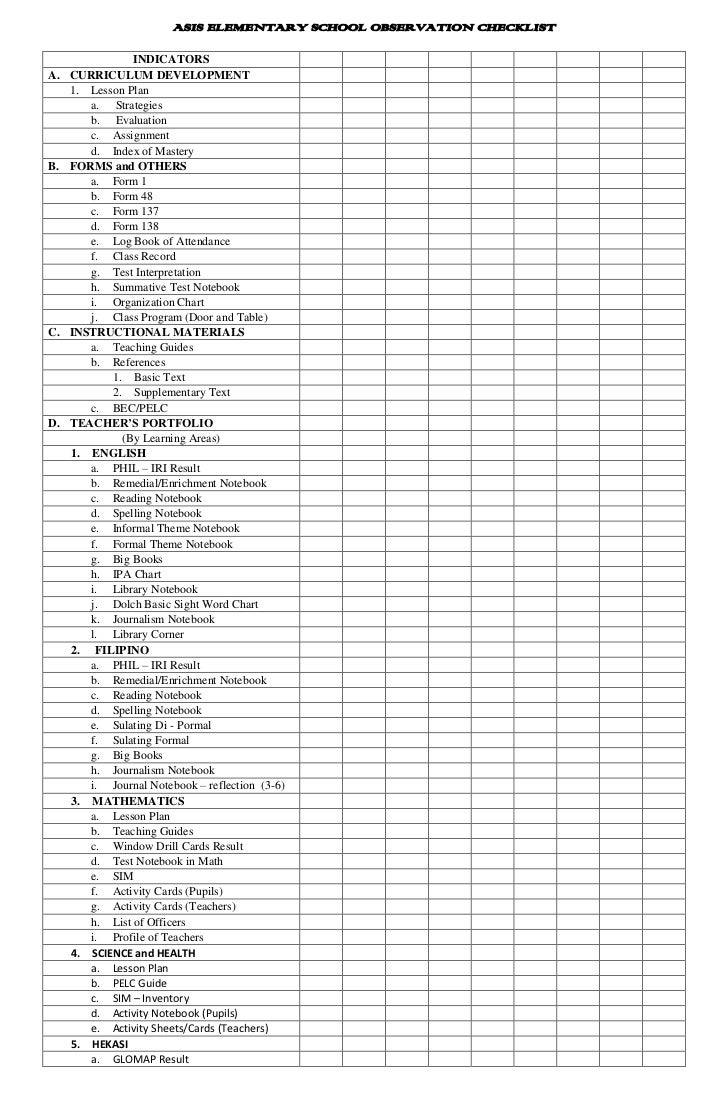 palocpoc elementary school observation checklist 3 1 728
