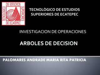 TECNOLÒGICO DE ESTUDIOS
SUPERIORES DE ECATEPEC
PALOMARES ANDRADE MARIA RITA PATRICIA
INVESTIGACION DE OPERACIONES
 