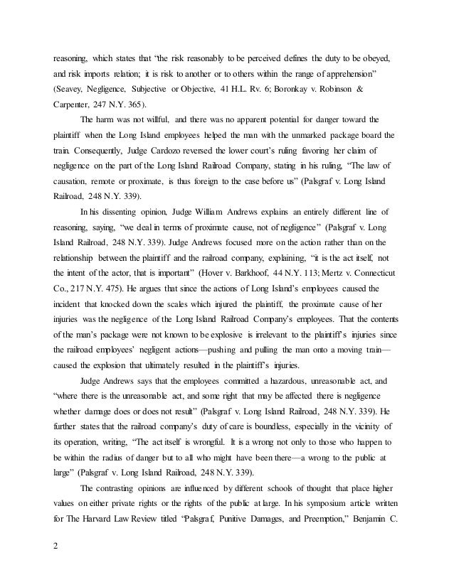 Palsgraf V Long Island Reasoning Palsgraf V Long Island Reasoning