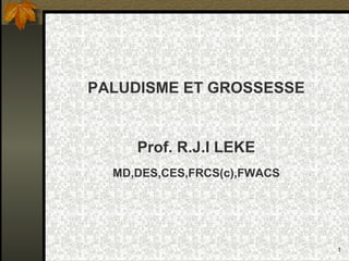 1
PALUDISME ET GROSSESSE
Prof. R.J.I LEKE
MD,DES,CES,FRCS(c),FWACS
 