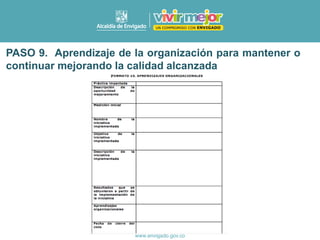 PASO 9. Aprendizaje de la organización para mantener o
continuar mejorando la calidad alcanzada
 