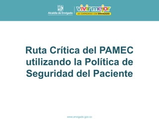 Ruta Crítica del PAMEC
utilizando la Política de
Seguridad del Paciente
 