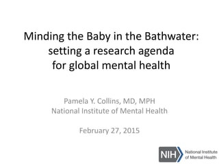 Minding the Baby in the Bathwater:
setting a research agenda
for global mental health
Pamela Y. Collins, MD, MPH
National Institute of Mental Health
February 27, 2015
 