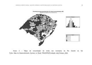 DESENVOLVIMENTO RURAL, QUESTÃO AGRÁRIA E SUSTENTABILIDADE DA CAMPANHA GAÚCHA 28
Anexo 2 – Mapa da concentração da renda nos municípios do Rio Grande do Sul
Fonte: Atlas do Desenvolvimento Humano no Brasil. PNUD/IPEA/Fundação João Pinheiro, 2002
 