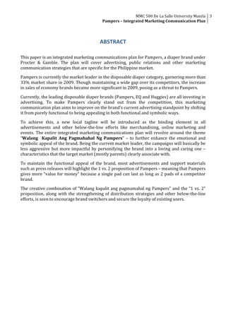 Pampers IMC Plan | PDF | Marketing and Advertising | Business