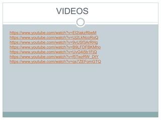 VIDEOS
https://www.youtube.com/watch?v=EI2iakzRbeM
https://www.youtube.com/watch?v=Uj2LkNcoRoQ
https://www.youtube.com/watch?v=9vUSf3ArRHg
https://www.youtube.com/watch?v=B9LFDFBKMho
https://www.youtube.com/watch?v=UvG4i5b1FjQ
https://www.youtube.com/watch?v=f5TwzRW_DtY
https://www.youtube.com/watch?v=qs7ZEFomGTQ
 