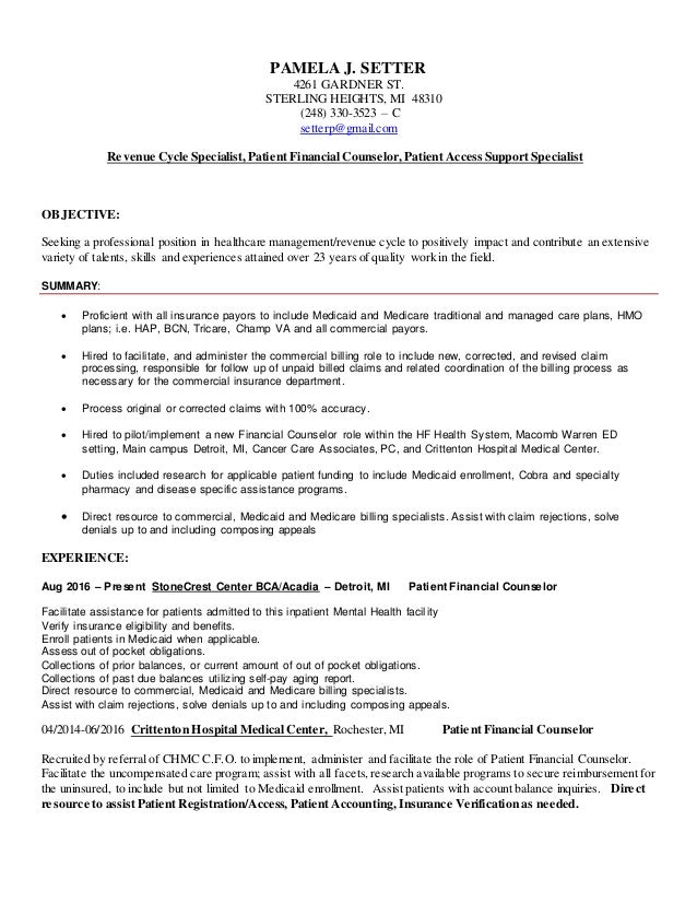 Revenue Cycle Specialist Resume Samples Qwikresume