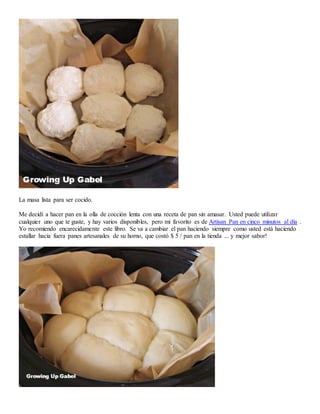 La masa lista para ser cocido.
Me decidí a hacer pan en la olla de cocción lenta con una receta de pan sin amasar. Usted puede utilizar
cualquier uno que te guste, y hay varios disponibles, pero mi favorito es de Artisan Pan en cinco minutos al día .
Yo recomiendo encarecidamente este libro. Se va a cambiar el pan haciendo siempre como usted está haciendo
estallar hacia fuera panes artesanales de su horno, que costó $ 5 / pan en la tienda ... y mejor sabor!
 