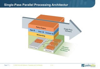 © 2009 Palo Alto Networks. Proprietary and Confidential 2.1-bPage 17 |
Single-Pass Parallel Processing Architectur
 