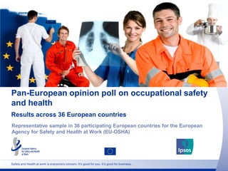 Pan-European opinion poll on occupational safety
and health
Results across 36 European countries
Representative sample in 36 participating European countries for the European
Agency for Safety and Health at Work (EU-OSHA)




Safety and Health at work is everyone's concern. It's good for you. It's good for business.
 