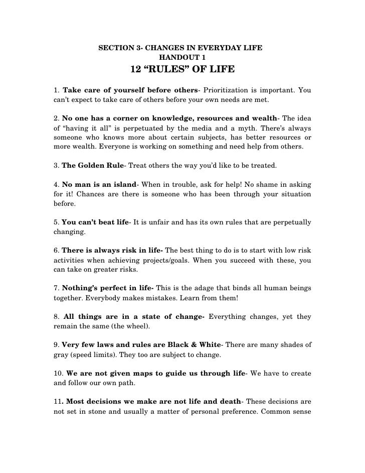 Rule Of Life Worksheet