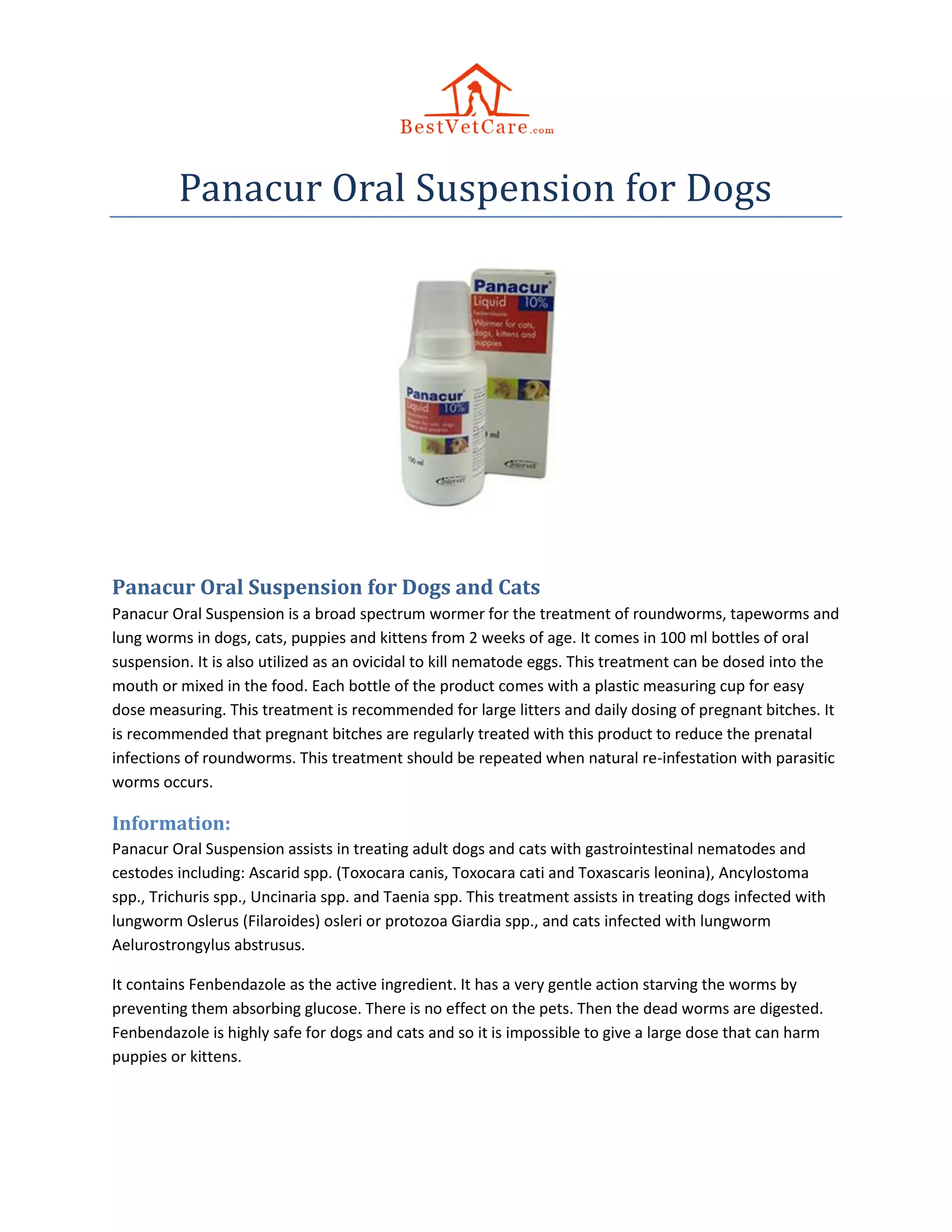 Panacur Oral Suspension For Dogs PDF