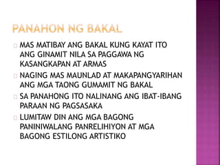 MAS MATIBAY ANG BAKAL KUNG KAYAT ITO
ANG GINAMIT NILA SA PAGGAWA NG
KASANGKAPAN AT ARMAS
NAGING MAS MAUNLAD AT MAKAPANGYARIHAN
ANG MGA TAONG GUMAMIT NG BAKAL
SA PANAHONG ITO NALINANG ANG IBAT-IBANG
PARAAN NG PAGSASAKA
LUMITAW DIN ANG MGA BAGONG
PANINIWALANG PANRELIHIYON AT MGA
BAGONG ESTILONG ARTISTIKO
 
