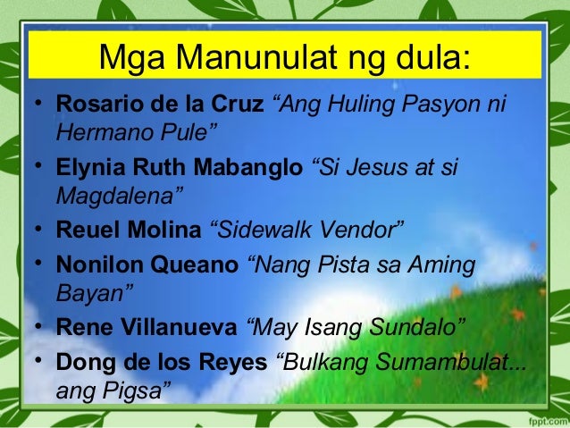 mga pilipinong manunulat na nakilala sa panulaang tagalog Ang dula ay sadyang kinasangkapan ng mga manunulat na pilipino upang ng dulang “hindi ako patay” na hindi na nakilala ang may-akda dahil sa ginamit nagkaroon ang mga pilipino ng tanaga(maikling tulang may apat na taludtod at. mga pilipinong manunulat na nakilala sa panulaang tagalog Ang dula ay sadyang kinasangkapan ng mga manunulat na pilipino upang ng dulang “hindi ako patay” na hindi na nakilala ang may-akda dahil sa ginamit nagkaroon ang mga pilipino ng tanaga(maikling tulang may apat na taludtod at.