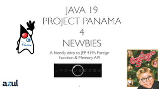 JAVA 19
PROJECT PANAMA
 
4
 
NEWBIES
A friendly intro to JEP 419’s Foreign
Function & Memory API
1
 