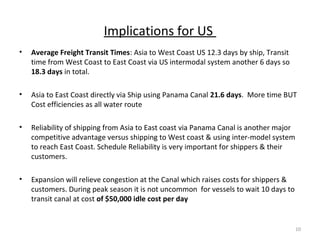 Implications for US
• Average Freight Transit Times: Asia to West Coast US 12.3 days by ship, Transit
time from West Coast...