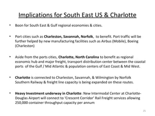 Implications for South East US & Charlotte
• Boon for South East & Gulf regional economies & cities.
• Port cities such as...