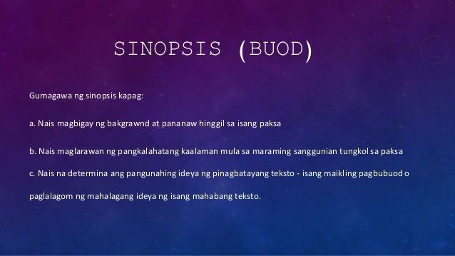 Kahulugan At Katangian Ng Sinopsis P ananaliksik