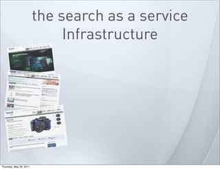 the search as a service
Infrastructure
Thursday, May 26, 2011
 