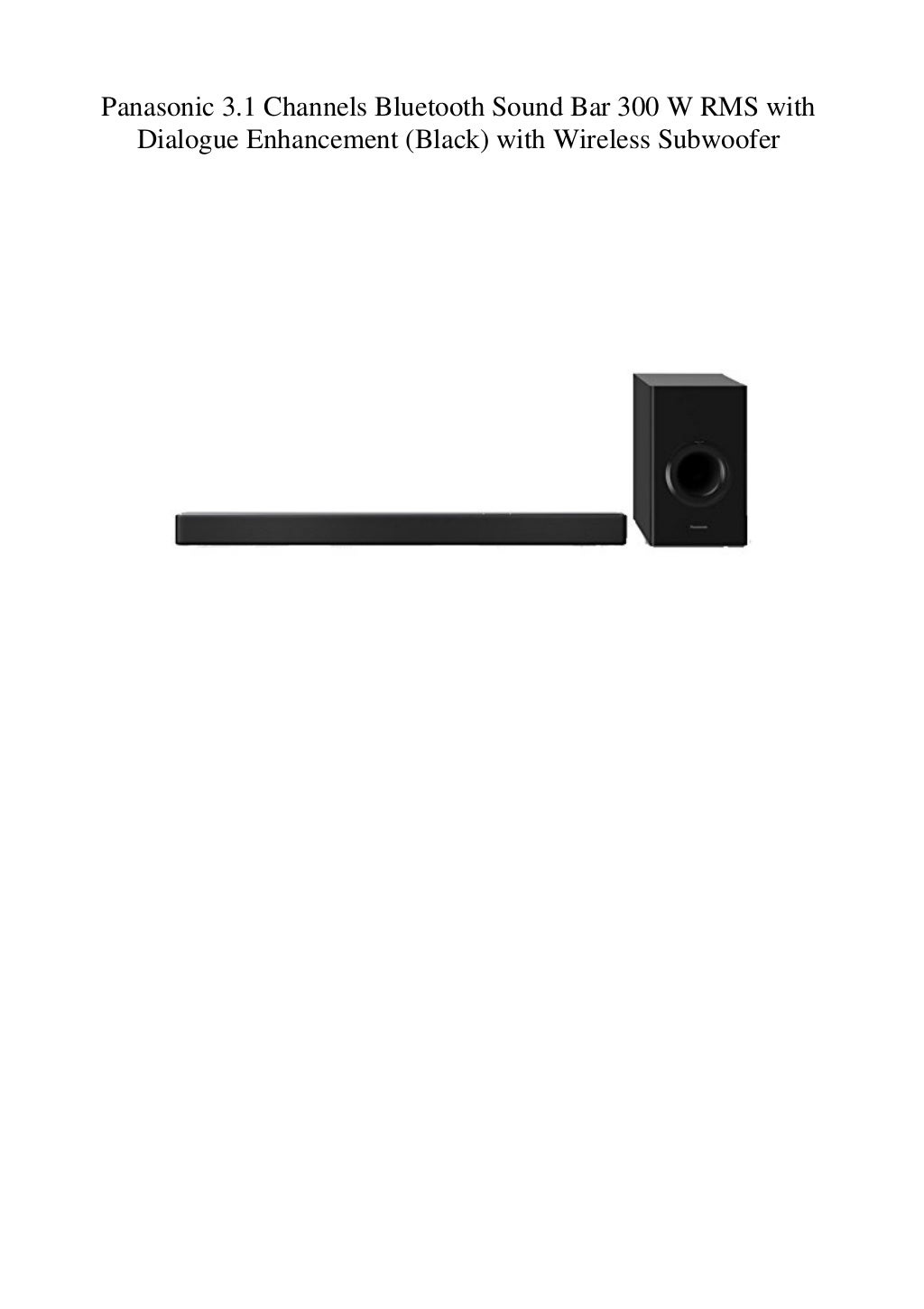 Panasonic 3.1 Channels Bluetooth Sound Bar 300 W RMS with Dialogue