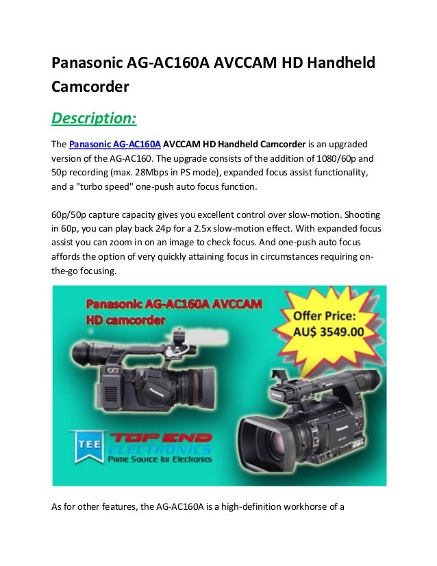 Panasonic ag ac160 a avccam hd handheld camcorder