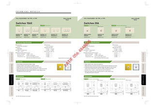 Features
Dimensions
Features
Dimensions
T E C H N I C A L D E T A I L STECHNICALDETAILECHNICALDETAILPASSIVEINFRAREDSENSORASSIVEINFRAREDSENSORAUTOMATICTIMESWITCHAUTOMATICTIMESWITCH
TECHNICALDETAILECHNICALDETAILPASSIVEINFRAREDSENSORASSIVEINFRAREDSENSORAUTOMATICTIMESWITCHAUTOMATICTIMESWITCHFLOOROUTLETSERIESLOOROUTLETSERIES
FLOOROUTLETSERIESLOOROUTLETSERIES
96 97
*BS-TYPE : M3.5 mounting screws included.
Technical Specifications
FULL-COLOR SERIES BS-TYPE , A-TYPE
*BS-TYPE : M3.5 mounting screws included.
Technical Specifications
WNG5001-791
WNB7801
WNBP5110630
WNG5001-791
WNB7802
WNBP5120630
WNG5001-791
WNB7803
WNBP5130630
WNG5001-791
WNG6801W-P
WNGP5110630
WNG5001-791
WNG6802W-P
WNGP5120630
WNG5001-791
WNG6803W-P
WNGP5130630
FULL-COLOR SERIES BS-TYPE , A-TYPE
WNG5343-761
WNB7801
WNBP5414630
WBG5414699FC
WNB7801
WNBP5414600
WNG5343-761
WNG6801W-P
WNGP5414630
WBG5414699FC
WNG6801W-P
WNGP5414600
Series Series
Switches 20ASwitches 15AX
*Supply terminal has 2 terminal holes.
Standards
Comply with IEC60669-1
Rating
15AX 250V~
Ambient Temperature
-10°C - +40°C
Representative Performance
·Electric strength : 2,000V 1 min
·Operation test : 40,000 Operations
·Temperature rise : Test current 20A (2.5 mm2
)
Not more than 45K (Terminals)
Terminal
Screw Terminal
Applicable Wire
1.5 mm2 - 3.5 mm2
14 AWG - 12 AWG
Terminal Capacity
1.5 mm2
× 1
3.5 mm2
× 1
14 AWG × 1
12 AWG × 1
Standards
Comply with BS3676
Rating
20A 250V~
Ambient Temperature
-10°C - +40°C
Representative Performance
·Electric strength : 2,000V 1 min
·Operation test : 10,000 Operations
·Temperature rise : Test current 25A (4 mm2
)
Not more than 45K (Terminals)
Terminal
Screw Terminal
Applicable Wire
2.5 mm2 - 4 mm2
14 AWG - 12 AWG
Terminal Capacity
1.5 mm2
× 1
3.5 mm2
× 1
14 AWG × 1
12 AWG × 1
Clean designs and extensive product range.
Compact tumbler switch delivers a distinct click feel.
Made with flame-retardant and heat-resistant urea resins.
Switching mechanism uses a coil spring system for a longer service life.
Metal plate makes the switch ideally suited for a wide range of uses,
including offices and restaurants.
High-capacity silver contact for longer life.
Made with flame-retardant and heat-resistant melamine phenol/urea resins.
Conductive section uses heat-resistant copper with superior anticorrosion
property and conductivity for long-term stable, reliable performance.
Accepts wires : 1.5 mm2 - 4 mm2 solid wire and stranded wire.
Metal plate makes the switch ideally suited for a wide range of uses,
including offices and restaurants.
1Way Switch1Way SwitchBS-TYPE A-TYPE DP Switch with IndicatorBS-TYPE
1Way Switch1Way SwitchBS-TYPE A-TYPE
(Water Heater)
(Water Heater)
DP Switch with IndicatorA-TYPE
DP Switch with IndicatorBS-TYPE
(Water Heater) (Water Heater)
DP Switch with IndicatorA-TYPE
86
60.3
86
9
13.818.7
18.7
13.8
9
86
60.3
86
83.5
70
120
18.7
9
14.1
14.1
9
18.7
120
70
83.5
86
86
18.713.8
60.39
86
8618.713.8
60.39
86
86
960.3
13.818.7
83.5
70
120
18.713.8
9
83.5
9
13.818.7
120
70
83.5
70
120
18.713.8
9
LATIF
056
4848805
 