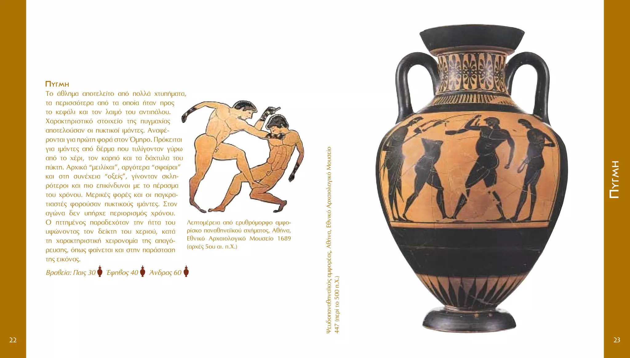 æÂ˘‰Ô·Ó·ıËÓ·˚Îﬁ˜·ÌÊÔÚ¤·˜,Aı‹Ó·,EıÓÈÎﬁAÚ¯·ÈÔÏÔÁÈÎﬁMÔ˘ÛÂ›Ô
447(ÂÚ›ÙÔ500.X.)
¶¶˘˘ÁÁÌÌËË
23
¶¶˘˘ÁÁÌÌËË
TÔ ¿ıÏËÌ· ·ÔÙÂÏÂ›ÙÔ ·ﬁ ÔÏÏ¿ ¯Ù˘‹Ì·Ù·,
Ù· ÂÚÈÛÛﬁÙÂÚ· ·ﬁ Ù· ÔÔ›· ‹Ù·Ó ÚÔ˜
ÙÔ ÎÂÊ¿ÏÈ Î·È ÙÔÓ Ï·ÈÌﬁ ÙÔ˘ ·ÓÙÈ¿ÏÔ˘.
X·Ú·ÎÙËÚÈÛÙÈÎﬁ ÛÙÔÈ¯Â›Ô ÙË˜ ˘ÁÌ·¯›·˜
·ÔÙÂÏÔ‡Û·Ó ÔÈ ˘ÎÙÈÎÔ› ÈÌ¿ÓÙÂ˜. AÓ·Ê¤-
ÚÔÓÙ·È ÁÈ· ÚÒÙË ÊÔÚ¿ ÛÙÔÓ ŸÌËÚÔ. ¶ÚﬁÎÂÈÙ·È
ÁÈ· ÈÌ¿ÓÙÂ˜ ·ﬁ ‰¤ÚÌ· Ô˘ Ù˘Ï›ÁÔÓÙ·Ó Á‡Úˆ
·ﬁ ÙÔ ¯¤ÚÈ, ÙÔÓ Î·Úﬁ Î·È Ù· ‰¿¯Ù˘Ï· ÙÔ˘
‡ÎÙË. AÚ¯ÈÎ¿ “ÌÂÈÏ›¯·È”, ·ÚÁﬁÙÂÚ· “ÛÊ·›Ú·È”
Î·È ÛÙË Û˘Ó¤¯ÂÈ· “ÔÍÂ›˜”, Á›ÓÔÓÙ·Ó ÛÎÏË-
ÚﬁÙÂÚÔÈ Î·È ÈÔ ÂÈÎ›Ó‰˘ÓÔÈ ÌÂ ÙÔ ¤Ú·ÛÌ·
ÙÔ˘ ¯ÚﬁÓÔ˘. MÂÚÈÎ¤˜ ÊÔÚ¤˜ Î·È ÔÈ ·ÁÎÚ·-
ÙÈ·ÛÙ¤˜ ÊÔÚÔ‡Û·Ó ˘ÎÙÈÎÔ‡˜ ÈÌ¿ÓÙÂ˜. ™ÙÔÓ
·ÁÒÓ· ‰ÂÓ ˘‹Ú¯Â ÂÚÈÔÚÈÛÌﬁ˜ ¯ÚﬁÓÔ˘.
O ËÙÙËÌ¤ÓÔ˜ ·Ú·‰Â¯ﬁÙ·Ó ÙËÓ ‹ÙÙ· ÙÔ˘
˘„ÒÓÔÓÙ·˜ ÙÔÓ ‰Â›ÎÙË ÙÔ˘ ¯ÂÚÈÔ‡, Î·Ù¿
ÙË ¯·Ú·ÎÙËÚÈÛÙÈÎ‹ ¯ÂÈÚÔÓÔÌ›· ÙË˜ ··Áﬁ-
ÚÂ˘ÛË˜, ﬁˆ˜ Ê·›ÓÂÙ·È Î·È ÛÙËÓ ·Ú¿ÛÙ·ÛË
ÙË˜ ÂÈÎﬁÓ·˜.
BÚ·‚Â›·: ¶·È˜ 30 ŒÊË‚Ô˜ 40 ÕÓ‰Ú·˜ 60
22
§ÂÙÔÌ¤ÚÂÈ· ·ﬁ ÂÚ˘ıÚﬁÌÔÚÊÔ ·ÌÊÔ-
Ú›ÛÎÔ ·Ó·ıËÓ·˚ÎÔ‡ Û¯‹Ì·ÙÔ˜, Aı‹Ó·,
EıÓÈÎﬁ AÚ¯·ÈÔÏÔÁÈÎﬁ MÔ˘ÛÂ›Ô 1689
(·Ú¯¤˜ 5Ô˘ ·È. .X.)
 