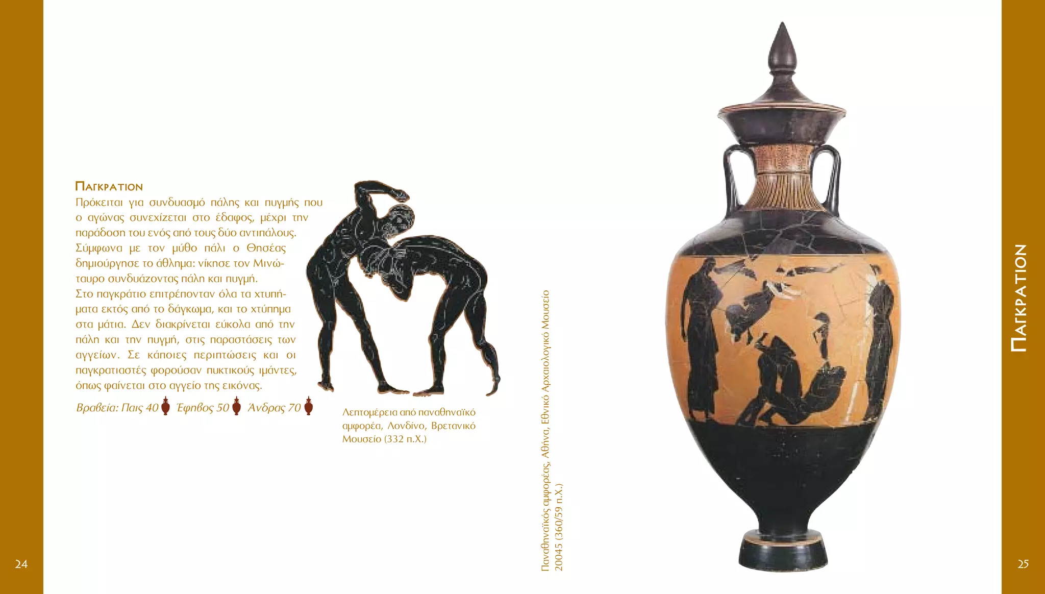 ¶·Ó·ıËÓ·˚Îﬁ˜·ÌÊÔÚ¤·˜,Aı‹Ó·,EıÓÈÎﬁAÚ¯·ÈÔÏÔÁÈÎﬁMÔ˘ÛÂ›Ô
20045(360/59.X.)
¶¶··ÁÁÎÎÚÚ··ÙÙÈÈÔÔÓÓ
25
¶¶··ÁÁÎÎÚÚ··ÙÙÈÈÔÔÓÓ
¶ÚﬁÎÂÈÙ·È ÁÈ· Û˘Ó‰˘·ÛÌﬁ ¿ÏË˜ Î·È ˘ÁÌ‹˜ Ô˘
Ô ·ÁÒÓ·˜ Û˘ÓÂ¯›˙ÂÙ·È ÛÙÔ ¤‰·ÊÔ˜, Ì¤¯ÚÈ ÙËÓ
·Ú¿‰ÔÛË ÙÔ˘ ÂÓﬁ˜ ·ﬁ ÙÔ˘˜ ‰‡Ô ·ÓÙÈ¿ÏÔ˘˜.
™‡ÌÊˆÓ· ÌÂ ÙÔÓ Ì‡ıÔ ¿ÏÈ Ô £ËÛ¤·˜
‰ËÌÈÔ‡ÚÁËÛÂ ÙÔ ¿ıÏËÌ·: Ó›ÎËÛÂ ÙÔÓ MÈÓÒ-
Ù·˘ÚÔ Û˘Ó‰˘¿˙ÔÓÙ·˜ ¿ÏË Î·È ˘ÁÌ‹.
™ÙÔ ·ÁÎÚ¿ÙÈÔ ÂÈÙÚ¤ÔÓÙ·Ó ﬁÏ· Ù· ¯Ù˘‹-
Ì·Ù· ÂÎÙﬁ˜ ·ﬁ ÙÔ ‰¿ÁÎˆÌ·, Î·È ÙÔ ¯Ù‡ËÌ·
ÛÙ· Ì¿ÙÈ·. ¢ÂÓ ‰È·ÎÚ›ÓÂÙ·È Â‡ÎÔÏ· ·ﬁ ÙËÓ
¿ÏË Î·È ÙËÓ ˘ÁÌ‹, ÛÙÈ˜ ·Ú·ÛÙ¿ÛÂÈ˜ ÙˆÓ
·ÁÁÂ›ˆÓ. ™Â Î¿ÔÈÂ˜ ÂÚÈÙÒÛÂÈ˜ Î·È ÔÈ
·ÁÎÚ·ÙÈ·ÛÙ¤˜ ÊÔÚÔ‡Û·Ó ˘ÎÙÈÎÔ‡˜ ÈÌ¿ÓÙÂ˜,
ﬁˆ˜ Ê·›ÓÂÙ·È ÛÙÔ ·ÁÁÂ›Ô ÙË˜ ÂÈÎﬁÓ·˜.
BÚ·‚Â›·: ¶·È˜ 40 ŒÊË‚Ô˜ 50 ÕÓ‰Ú·˜ 70
24
§ÂÙÔÌ¤ÚÂÈ· ·ﬁ ·Ó·ıËÓ·˚Îﬁ
·ÌÊÔÚ¤·, §ÔÓ‰›ÓÔ, BÚÂÙ·ÓÈÎﬁ
MÔ˘ÛÂ›Ô (332 .X.)
 