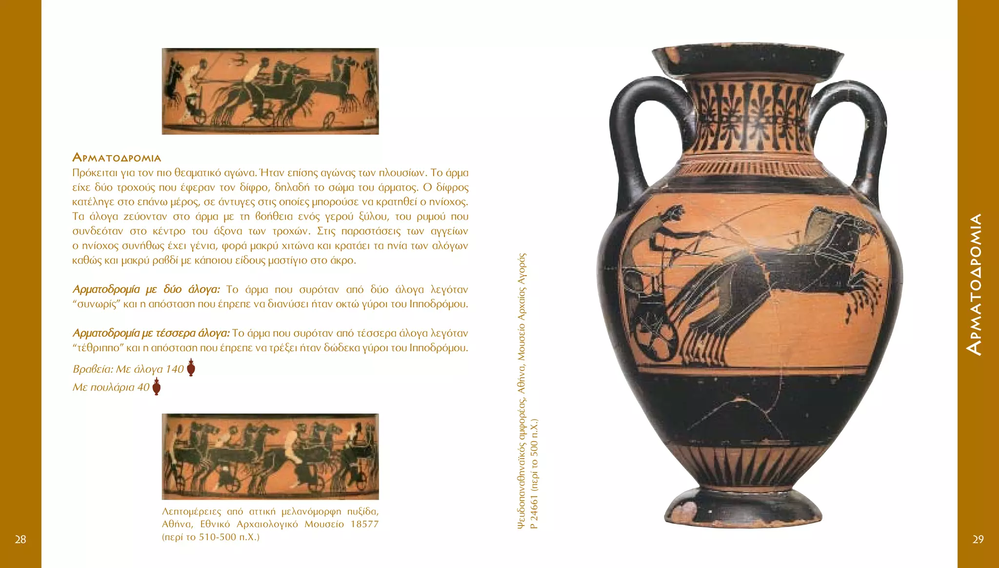 æÂ˘‰Ô·Ó·ıËÓ·˚Îﬁ˜·ÌÊÔÚ¤·˜,Aı‹Ó·,MÔ˘ÛÂ›ÔAÚ¯·›·˜AÁÔÚ¿˜
P24661(ÂÚ›ÙÔ500.X.)
AAÚÚÌÌ··ÙÙÔÔ‰‰ÚÚÔÔÌÌÈÈ··
29
AAÚÚÌÌ··ÙÙÔÔ‰‰ÚÚÔÔÌÌÈÈ··
¶ÚﬁÎÂÈÙ·È ÁÈ· ÙÔÓ ÈÔ ıÂ·Ì·ÙÈÎﬁ ·ÁÒÓ·. ◊Ù·Ó Â›ÛË˜ ·ÁÒÓ·˜ ÙˆÓ ÏÔ˘Û›ˆÓ. TÔ ¿ÚÌ·
Â›¯Â ‰‡Ô ÙÚÔ¯Ô‡˜ Ô˘ ¤ÊÂÚ·Ó ÙÔÓ ‰›ÊÚÔ, ‰ËÏ·‰‹ ÙÔ ÛÒÌ· ÙÔ˘ ¿ÚÌ·ÙÔ˜. O ‰›ÊÚÔ˜
Î·Ù¤ÏËÁÂ ÛÙÔ Â¿Óˆ Ì¤ÚÔ˜, ÛÂ ¿ÓÙ˘ÁÂ˜ ÛÙÈ˜ ÔÔ›Â˜ ÌÔÚÔ‡ÛÂ Ó· ÎÚ·ÙËıÂ› Ô ËÓ›Ô¯Ô˜.
T· ¿ÏÔÁ· ˙Â‡ÔÓÙ·Ó ÛÙÔ ¿ÚÌ· ÌÂ ÙË ‚Ô‹ıÂÈ· ÂÓﬁ˜ ÁÂÚÔ‡ Í‡ÏÔ˘, ÙÔ˘ Ú˘ÌÔ‡ Ô˘
Û˘Ó‰ÂﬁÙ·Ó ÛÙÔ Î¤ÓÙÚÔ ÙÔ˘ ¿ÍÔÓ· ÙˆÓ ÙÚÔ¯ÒÓ. ™ÙÈ˜ ·Ú·ÛÙ¿ÛÂÈ˜ ÙˆÓ ·ÁÁÂ›ˆÓ
Ô ËÓ›Ô¯Ô˜ Û˘Ó‹ıˆ˜ ¤¯ÂÈ Á¤ÓÈ·, ÊÔÚ¿ Ì·ÎÚ‡ ¯ÈÙÒÓ· Î·È ÎÚ·Ù¿ÂÈ Ù· ËÓ›· ÙˆÓ ·ÏﬁÁˆÓ
Î·ıÒ˜ Î·È Ì·ÎÚ‡ Ú·‚‰› ÌÂ Î¿ÔÈÔ˘ Â›‰Ô˘˜ Ì·ÛÙ›ÁÈÔ ÛÙÔ ¿ÎÚÔ.
AAÚÚÌÌ··ÙÙÔÔ‰‰ÚÚÔÔÌÌ››·· ÌÌÂÂ ‰‰‡‡ÔÔ ¿¿ÏÏÔÔÁÁ··:: TÔ ¿ÚÌ· Ô˘ Û˘ÚﬁÙ·Ó ·ﬁ ‰‡Ô ¿ÏÔÁ· ÏÂÁﬁÙ·Ó
“Û˘ÓˆÚ›˜” Î·È Ë ·ﬁÛÙ·ÛË Ô˘ ¤ÚÂÂ Ó· ‰È·Ó‡ÛÂÈ ‹Ù·Ó ÔÎÙÒ Á‡ÚÔÈ ÙÔ˘ IÔ‰ÚﬁÌÔ˘.
AAÚÚÌÌ··ÙÙÔÔ‰‰ÚÚÔÔÌÌ››·· ÌÌÂÂ ÙÙ¤¤ÛÛÛÛÂÂÚÚ·· ¿¿ÏÏÔÔÁÁ··:: TÔ ¿ÚÌ· Ô˘ Û˘ÚﬁÙ·Ó ·ﬁ Ù¤ÛÛÂÚ· ¿ÏÔÁ· ÏÂÁﬁÙ·Ó
“Ù¤ıÚÈÔ” Î·È Ë ·ﬁÛÙ·ÛË Ô˘ ¤ÚÂÂ Ó· ÙÚ¤ÍÂÈ ‹Ù·Ó ‰Ò‰ÂÎ· Á‡ÚÔÈ ÙÔ˘ IÔ‰ÚﬁÌÔ˘.
BÚ·‚Â›·: MÂ ¿ÏÔÁ· 140
MÂ Ô˘Ï¿ÚÈ· 40
28
§ÂÙÔÌ¤ÚÂÈÂ˜ ·ﬁ ·ÙÙÈÎ‹ ÌÂÏ·ÓﬁÌÔÚÊË ˘Í›‰·,
Aı‹Ó·, EıÓÈÎﬁ AÚ¯·ÈÔÏÔÁÈÎﬁ MÔ˘ÛÂ›Ô 18577
(ÂÚ› ÙÔ 510-500 .X.)
 