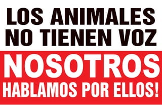 LOS ANIMALES 
NO TIENEN VOZ 
NOSOTROS 
HABLAMOS POR ELLOS! 
