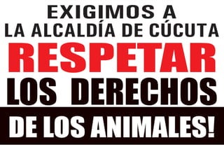 EXIGIMOS A 
LA ALCALDÍA DE CÚCUTA 
RESPETAR 
LOS DERECHOS 
DE LOS ANIMALES! 
