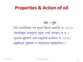 Properties & Action of oil
10/14/2016 36Prof.Dr.R.R.Deshpande
 