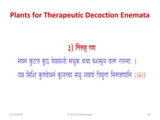 Plants for Therapeutic Decoction Enemata
10/14/2016 98Prof.Dr.R.R.Deshpande
 