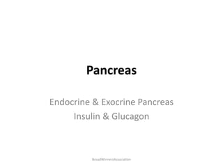 Pancreas
Endocrine & Exocrine Pancreas
Insulin & Glucagon
BreadWinnerzAssociation
 