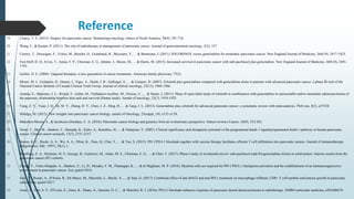 Reference
19. Clancy, T. E. (2015). Surgery for pancreatic cancer. Hematology/oncology clinics of North America, 29(4), 701-716
20. Wang, F., & Kumar, P. (2011). The role of radiotherapy in management of pancreatic cancer. Journal of gastrointestinal oncology, 2(3), 157.
21. Conroy, T., Desseigne, F., Ychou, M., Bouché, O., Guimbaud, R., Bécouarn, Y., ... & Bennouna, J. (2011). FOLFIRINOX versus gemcitabine for metastatic pancreatic cancer. New England Journal of Medicine, 364(19), 1817-1825.
22. Von Hoff, D. D., Ervin, T., Arena, F. P., Chiorean, E. G., Infante, J., Moore, M., ... & Harris, M. (2013). Increased survival in pancreatic cancer with nab-paclitaxel plus gemcitabine. New England Journal of Medicine, 369(18), 1691-
1703.
23. Gerber, D. E. (2008). Targeted therapies: a new generation of cancer treatments. American family physician, 77(3).
24. Moore, M. J., Goldstein, D., Hamm, J., Figer, A., Hecht, J. R., Gallinger, S., ... & Campos, D. (2007). Erlotinib plus gemcitabine compared with gemcitabine alone in patients with advanced pancreatic cancer: a phase III trial of the
National Cancer Institute of Canada Clinical Trials Group. Journal of clinical oncology, 25(15), 1960-1966.
25. Aranda, E., Manzano, J. L., Rivera, F., Galán, M., Valladares-Ayerbes, M., Pericay, C., ... & Sastre, J. (2011). Phase II open-label study of erlotinib in combination with gemcitabine in unresectable and/or metastatic adenocarcinoma of
the pancreas: relationship between skin rash and survival (Pantar study). Annals of oncology, 23(7), 1919-1925.
26. Yang, Z. Y., Yuan, J. Q., Di, M. Y., Zheng, D. Y., Chen, J. Z., Ding, H., ... & Tang, J. L. (2013). Gemcitabine plus erlotinib for advanced pancreatic cancer: a systematic review with meta-analysis. PloS one, 8(3), e57528.
27. Hidalgo, M. (2012). New insights into pancreatic cancer biology. annals of Oncology, 23(suppl_10), x135-x138.
28. Makohon-Moore, A., & Iacobuzio-Donahue, C. A. (2016). Pancreatic cancer biology and genetics from an evolutionary perspective. Nature reviews Cancer, 16(9), 553-565.
29. Nomi, T., Sho, M., Akahori, T., Hamada, K., Kubo, A., Kanehiro, H., ... & Nakajima, Y. (2007). Clinical significance and therapeutic potential of the programmed death-1 ligand/programmed death-1 pathway in human pancreatic
cancer. Clinical cancer research, 13(7), 2151-2157.
30. Soares, K. C., Rucki, A. A., Wu, A. A., Olino, K., Xiao, Q., Chai, Y., ... & Yao, S. (2015). PD-1/PD-L1 blockade together with vaccine therapy facilitates effector T cell infiltration into pancreatic tumors. Journal of immunotherapy
(Hagerstown, Md.: 1997), 38(1), 1.
31. Wainberg, Z. A., Hochster, H. S., George, B., Gutierrez, M., Johns, M. E., Chiorean, E. G., ... & Chen, T. (2017). Phase I study of nivolumab (nivo)+ nab-paclitaxel (nab-P)±gemcitabine (Gem) in solid tumors: Interim results from the
pancreatic cancer (PC) cohorts.
32. Zhang, Y., Velez-Delgado, A., Mathew, E., Li, D., Mendez, F. M., Flannagan, K., ... & di Magliano, M. P. (2016). Myeloid cells are required for PD-1/PD-L1 checkpoint activation and the establishment of an immunosuppressive
environment in pancreatic cancer. Gut, gutjnl-2016.
33. Iorio, V., Rosati, A., D'Auria, R., De Marco, M., Marzullo, L., Basile, A., ... & Sala, G. (2017). Combined effect of anti-BAG3 and anti-PD-1 treatment on macrophage infiltrate, CD8+ T cell number and tumour growth in pancreatic
cancer. Gut, gutjnl-2017
34. Azad, A., Lim, S. Y., D'Costa, Z., Jones, K., Diana, A., Sansom, O. J., ... & Muschel, R. J. (2016). PD‐L1 blockade enhances response of pancreatic ductal adenocarcinoma to radiotherapy. EMBO molecular medicine, e201606674.
 