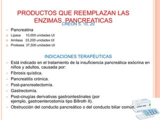 Para la indigestión, como complemento, o como terapia de reemplazo 