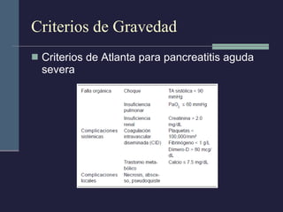 Criterios de Gravedad Criterios de Atlanta para pancreatitis aguda severa 