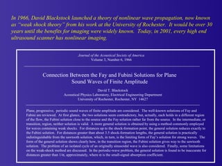 Connection Between the Fay and Fubini Solutions for Plane
Sound Waves of Finite Amplitude
David T. Blackstock
Acoustical P...
