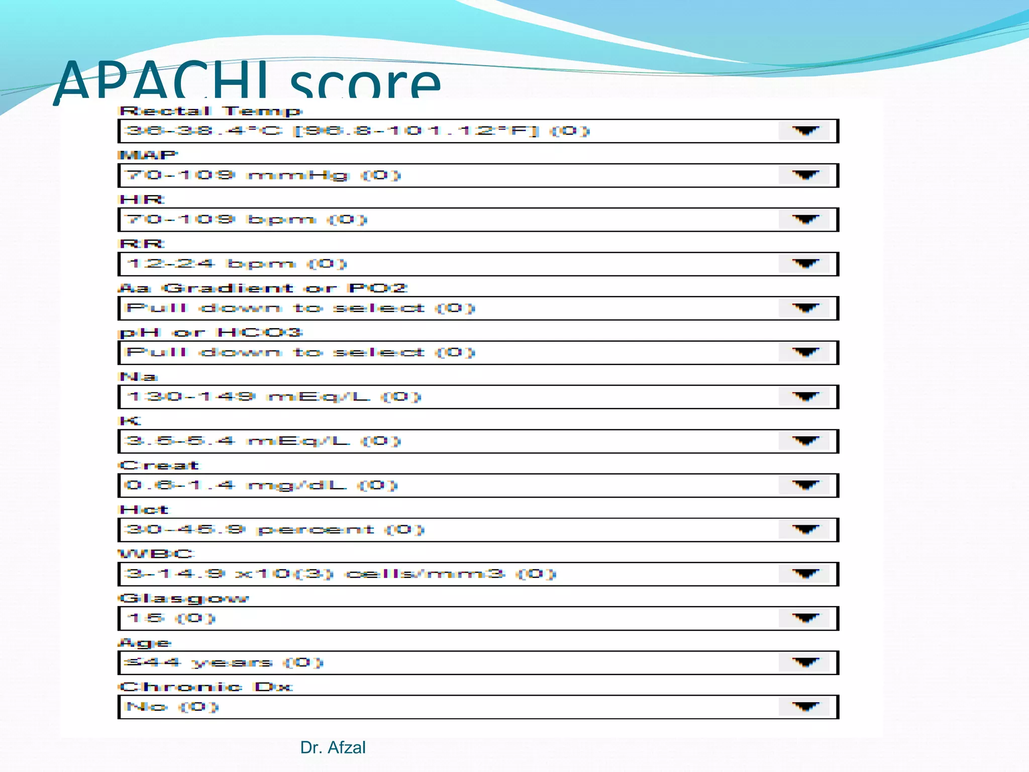 APACHI score

Dr. Afzal

 