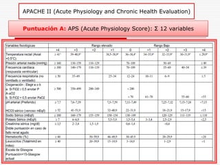 APACHE II (Acute Physiology and Chronic Health Evaluation)


Puntuación A: APS (Acute Physiology Score): Σ 12 variables
 