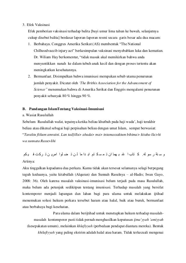 Pandangan Islam Tentang Imunisasi Nama Haslia Nim 2013 Ib 0014