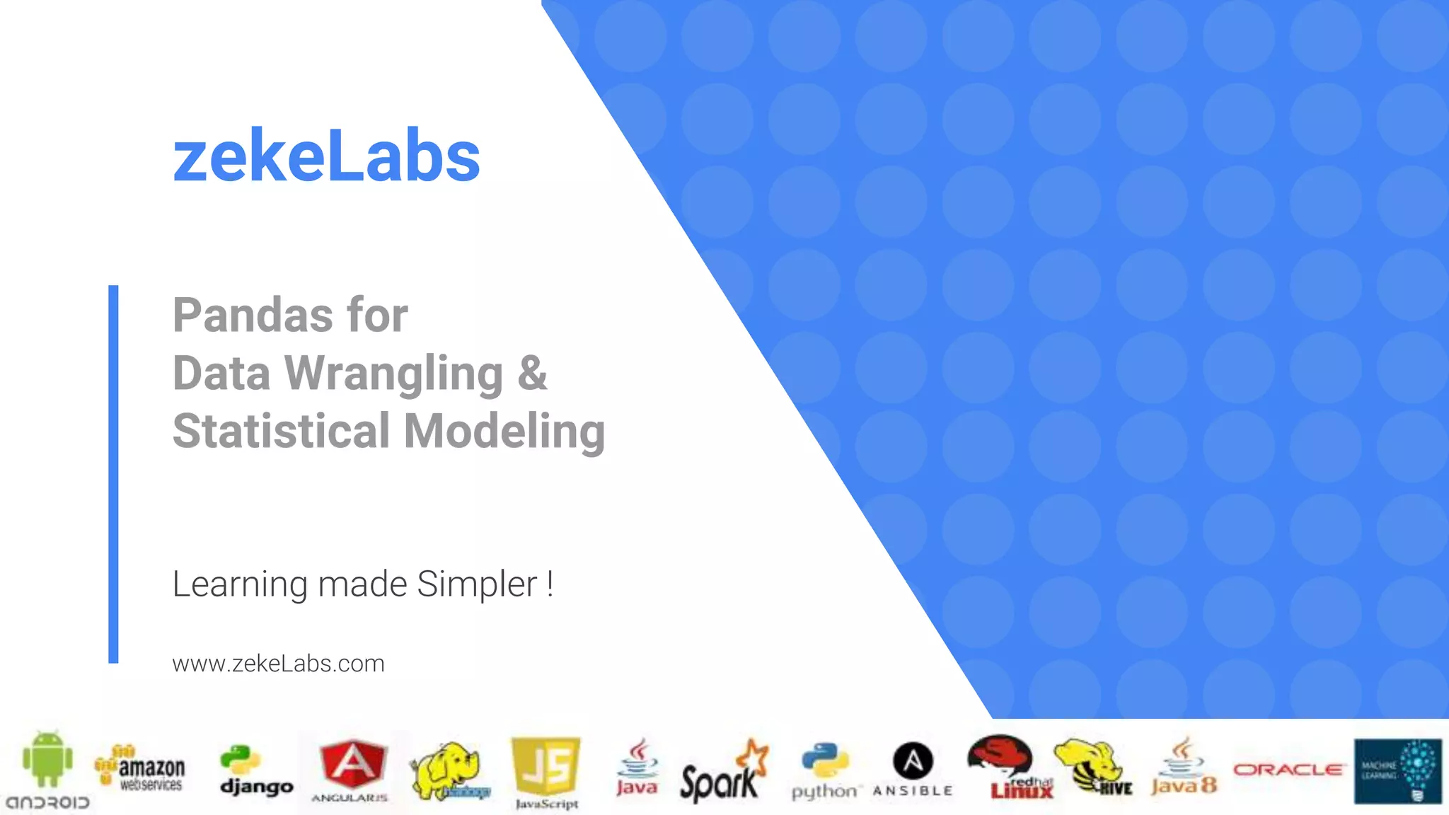zekeLabs
Pandas for
Data Wrangling &
Statistical Modeling
Learning made Simpler !
www.zekeLabs.com
 