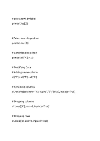 Pandas All Methods used in python library used...... | PDF