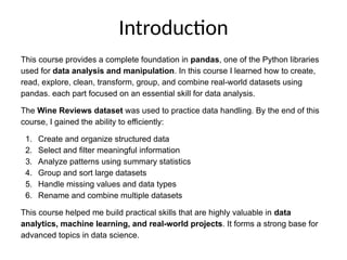 Comprehensive Summer Training on Data Analysis with Pandas in Python | PPTX