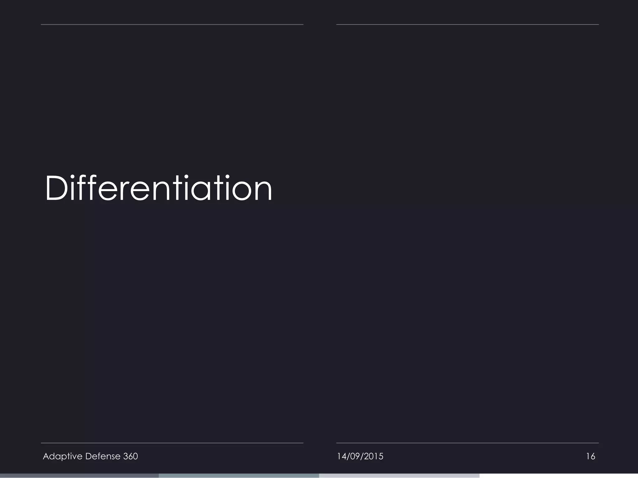 Differentiation
14/09/2015Adaptive Defense 360 16
 