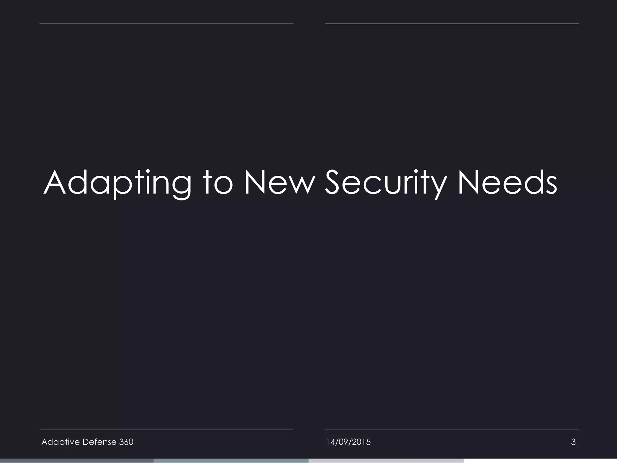 Adapting to New Security Needs
14/09/2015Adaptive Defense 360 3
 